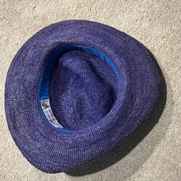 Handmade Chambray Purple Straw Natural Raffia Sun Hat Lightweight Madagascar - Picture 10 of 11